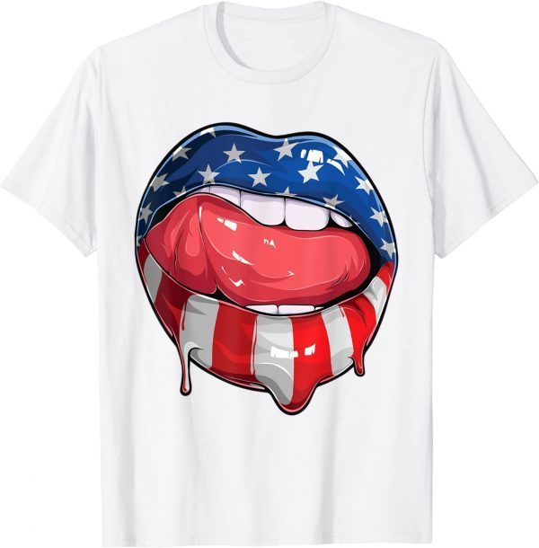 Usa flag dripping lips 4th of july patriotic American 2022 Shirt