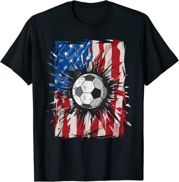 Vintage Soccer 4th of July USA American Flag 2022 Shirt