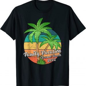 Vintage Sunset Palm Tree Family Vacation 2022 Cozumel Beach T-Shirt