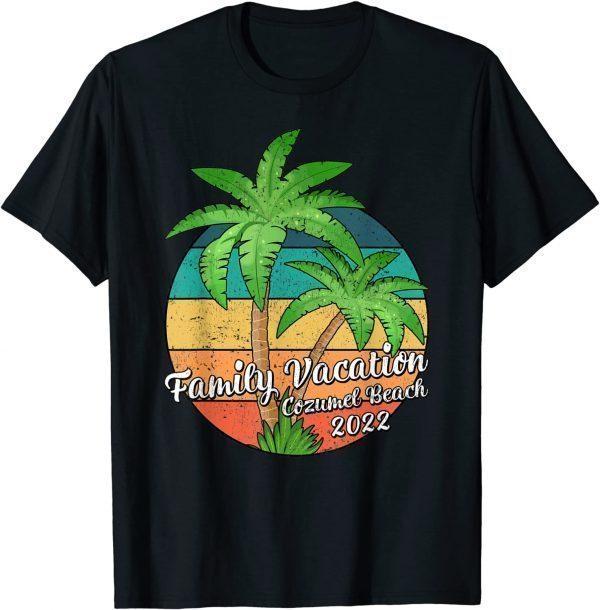 Vintage Sunset Palm Tree Family Vacation 2022 Cozumel Beach T-Shirt