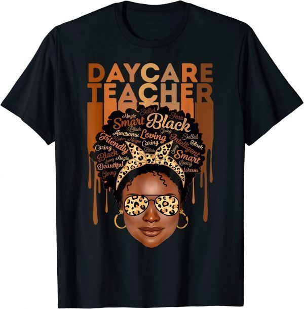 Black Daycare Teacher Love Melanin Leopard Glasses 2022 Shirt