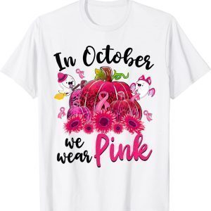 Boo Pumpkin In October We Wear Pink Breast Cancer Awareness Classic Shirt