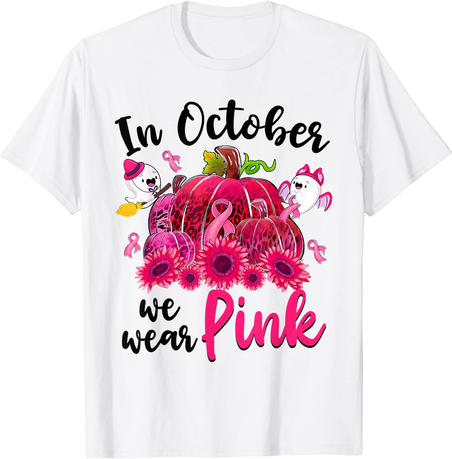 Boo Pumpkin In October We Wear Pink Breast Cancer Awareness Classic Shirt