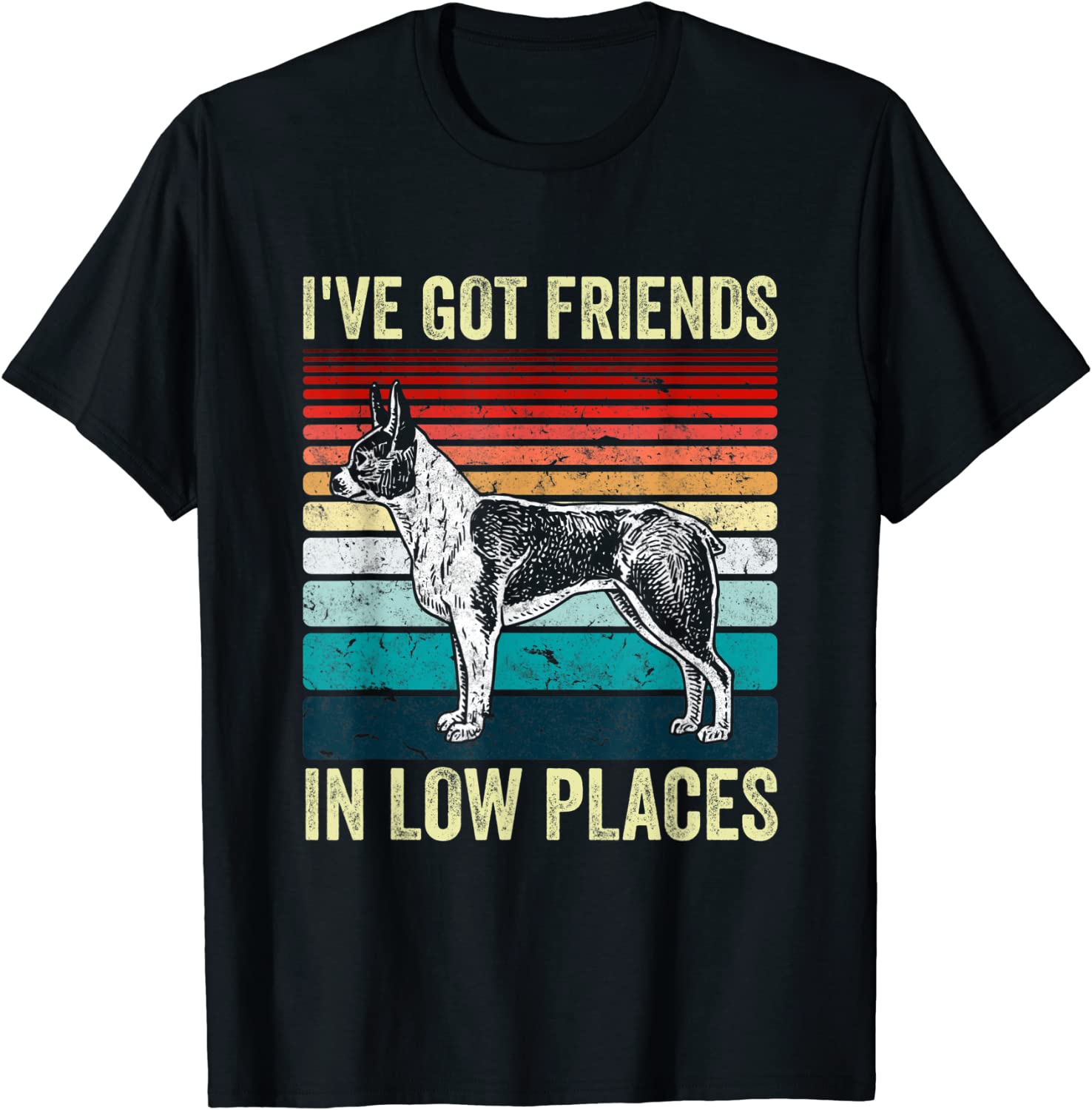 Boston Terrier Dog I've got friends in low places T-Shirt