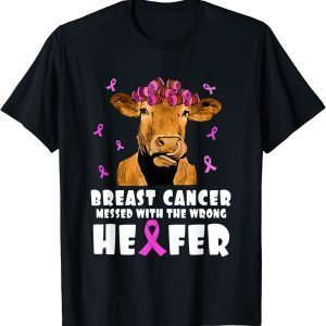 Breast Cancer messed with the wrong Heifer Strong Farmer T-Shirt