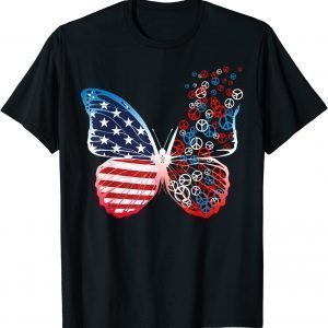 Butterfly Patriotic Stars Stripes Peace Signs 4th of July 2022 Shirt