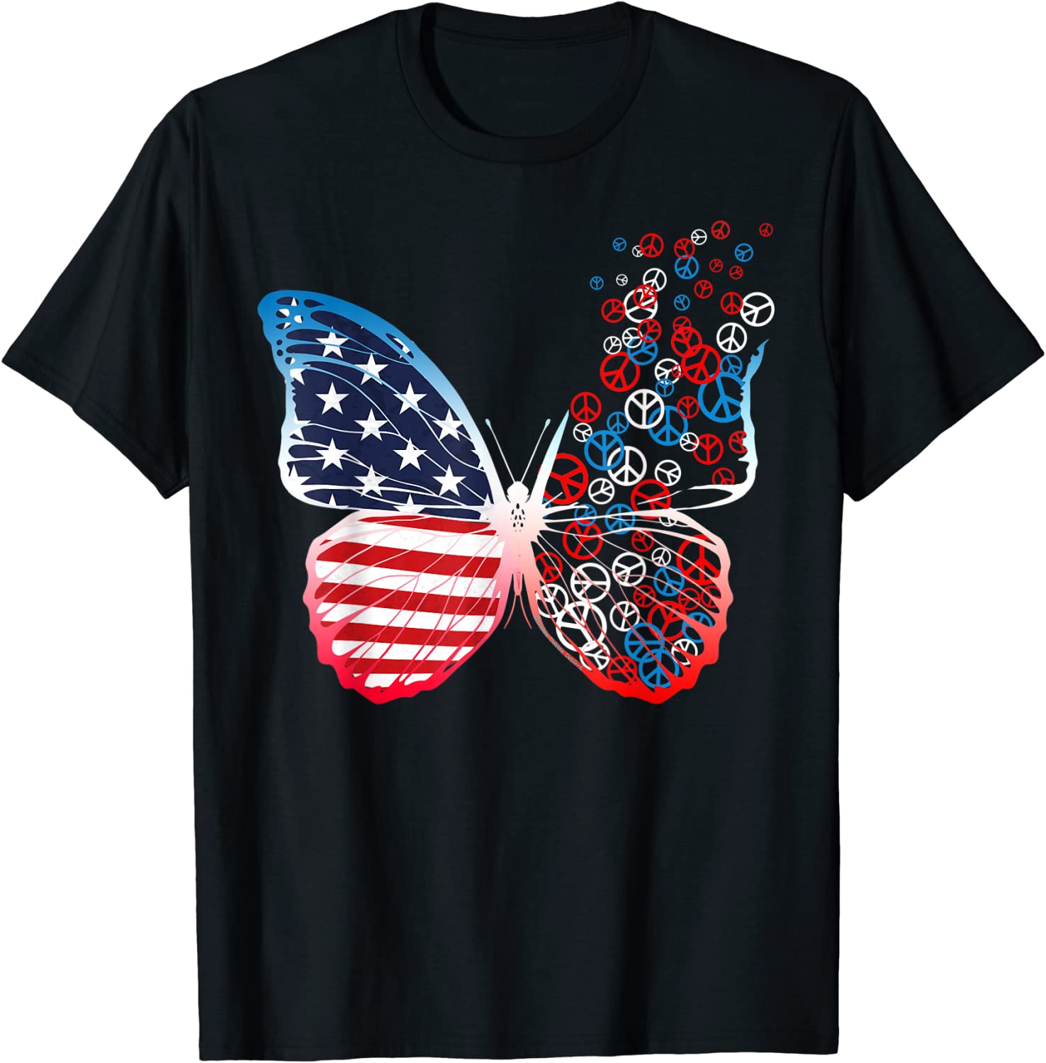 Butterfly Patriotic Stars Stripes Peace Signs 4th of July 2022 Shirt