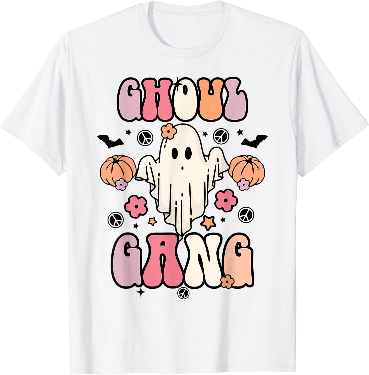 Ghoul Gang Ghost Boo Floral Spooky Vibes Halloween T-Shirt