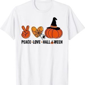 Halloween Skeleton Peace Love Halloween With Scary Pumpkin Classic Shirt