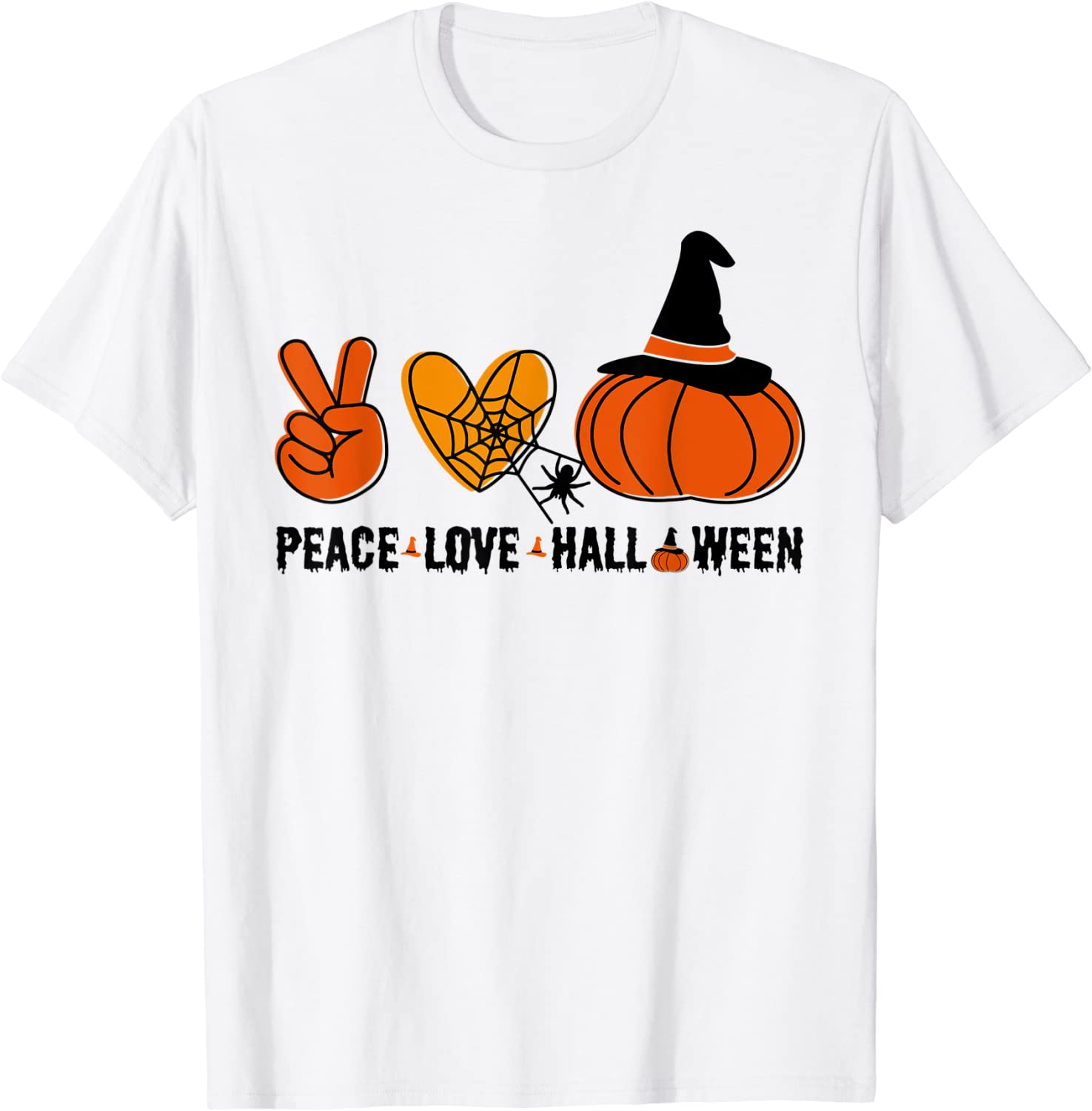 Halloween Skeleton Peace Love Halloween With Scary Pumpkin Classic Shirt