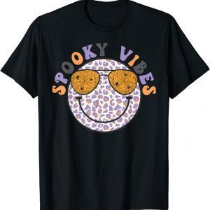 Happy Face Sunglasses Spooky Vibes Leopard Print T-Shirt