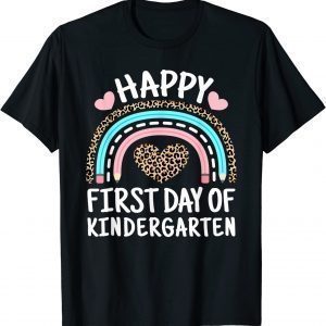 Happy First Day Of Kindergarten Leopard Rainbow T-Shirt