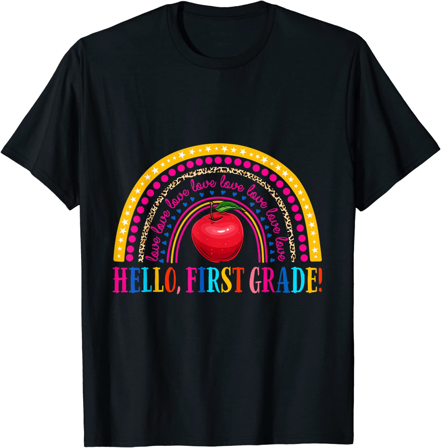 Hello First Grade Rainbow Apple Back to school Teacher Pupil 2022 Shirt