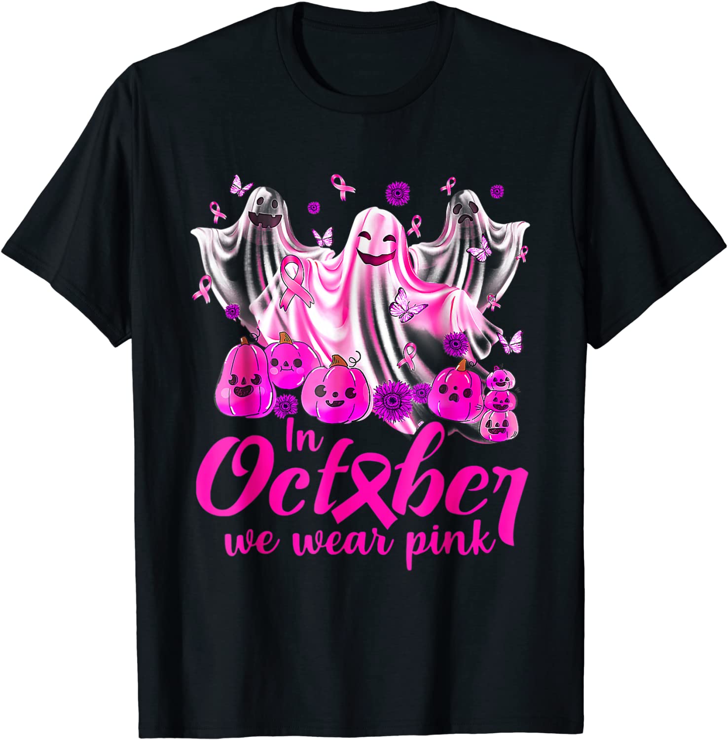 In October We Wear Pink Ghosts & Pumpkins For Breast Cancer 2022 Shirt