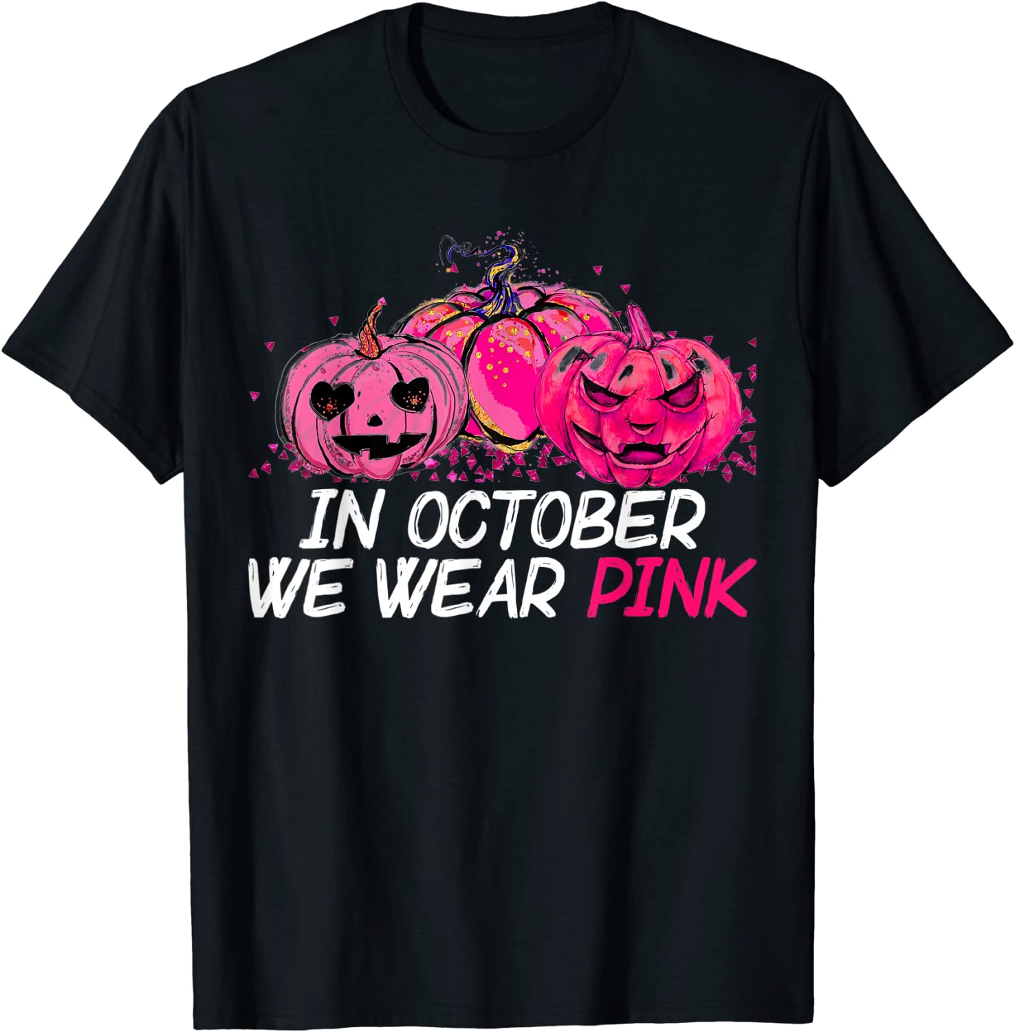 In October We Wear Pink Pumpkin Breast Cancer Halloween T-Shirt