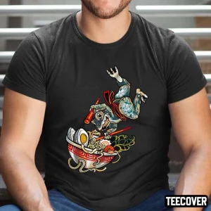 Japanese Tatoo Cottagecore Frog Jumping In Ramen Bowl Noodle 2022 Shirt