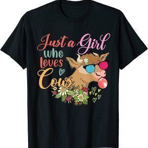 Just A Girl Who Loves Cows Floral Cow Sunglasses Bubble T-Shirt