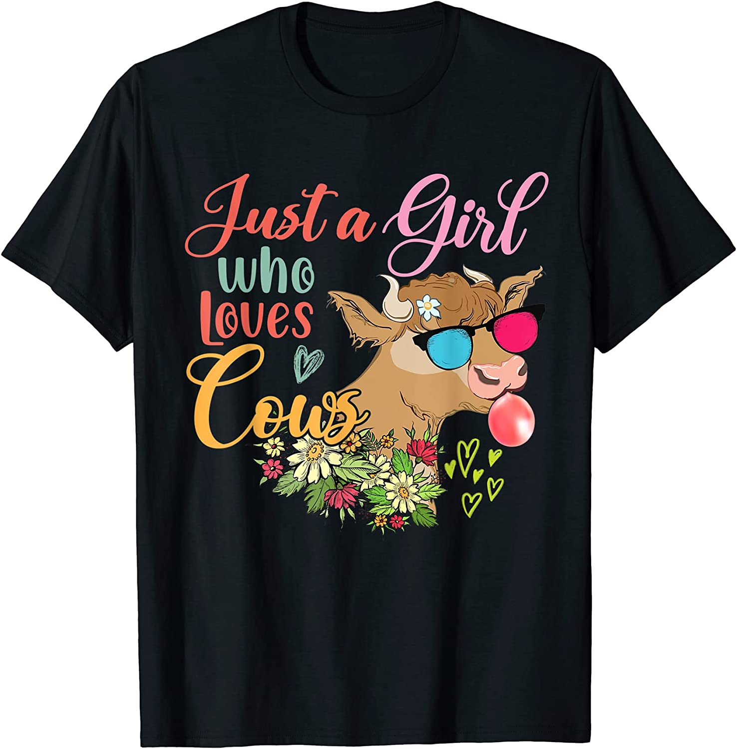 Just A Girl Who Loves Cows Floral Cow Sunglasses Bubble T-Shirt