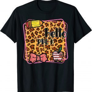 Leopard Apple Hello Pre-K Prek First Day Of School Teacher 2022 Shirt
