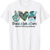Peace Love Cure Messy Bun Women Addiction Recovery Awareness 2022 Shirt