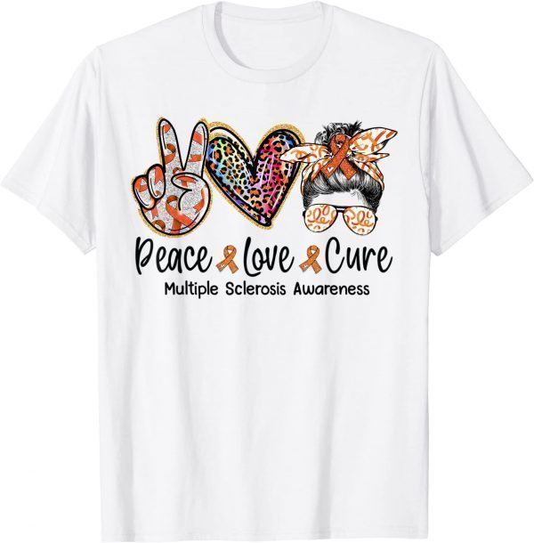Peace Love Cure Messy Bun Women Multiple Sclerosis Awareness 2022 Shirt