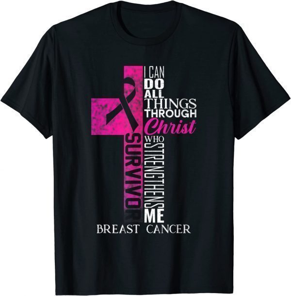 Pink Ribbon Breast Cancer Survivor Christian Cross 2022 Shirt