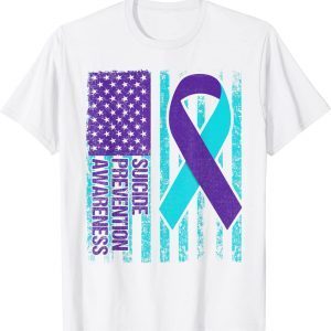 Suicide Prevention Awareness Teal Purple Flag Ribbon T-Shirt