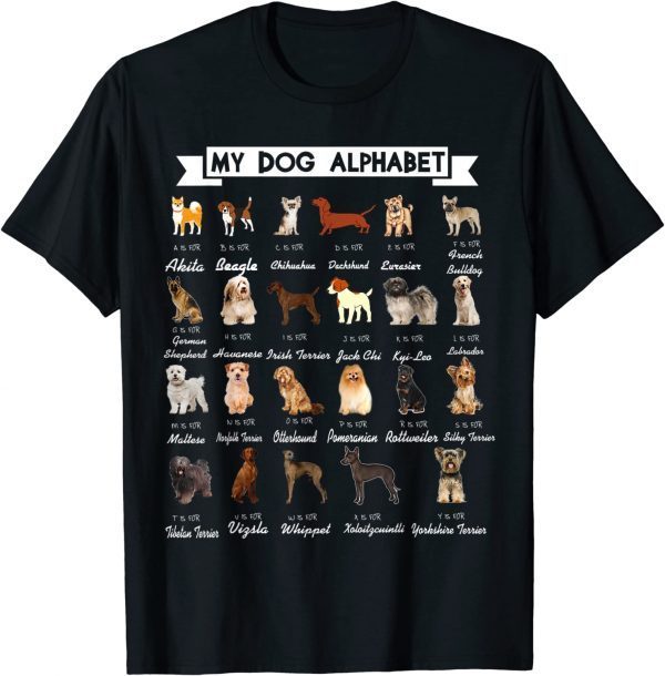 Types Of Dogs Alphabet A-Z ABC Dog Identification Dog Lover T-Shirt