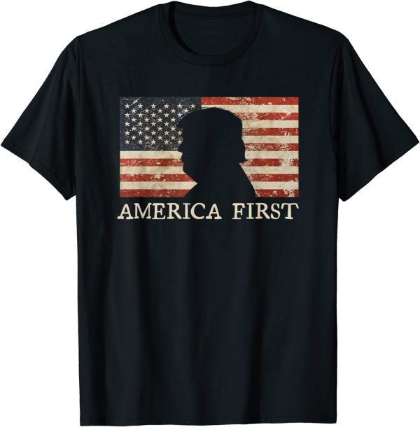 America First 2024 Pro Trump Silhouette US Flag Vintage Classic Shirt