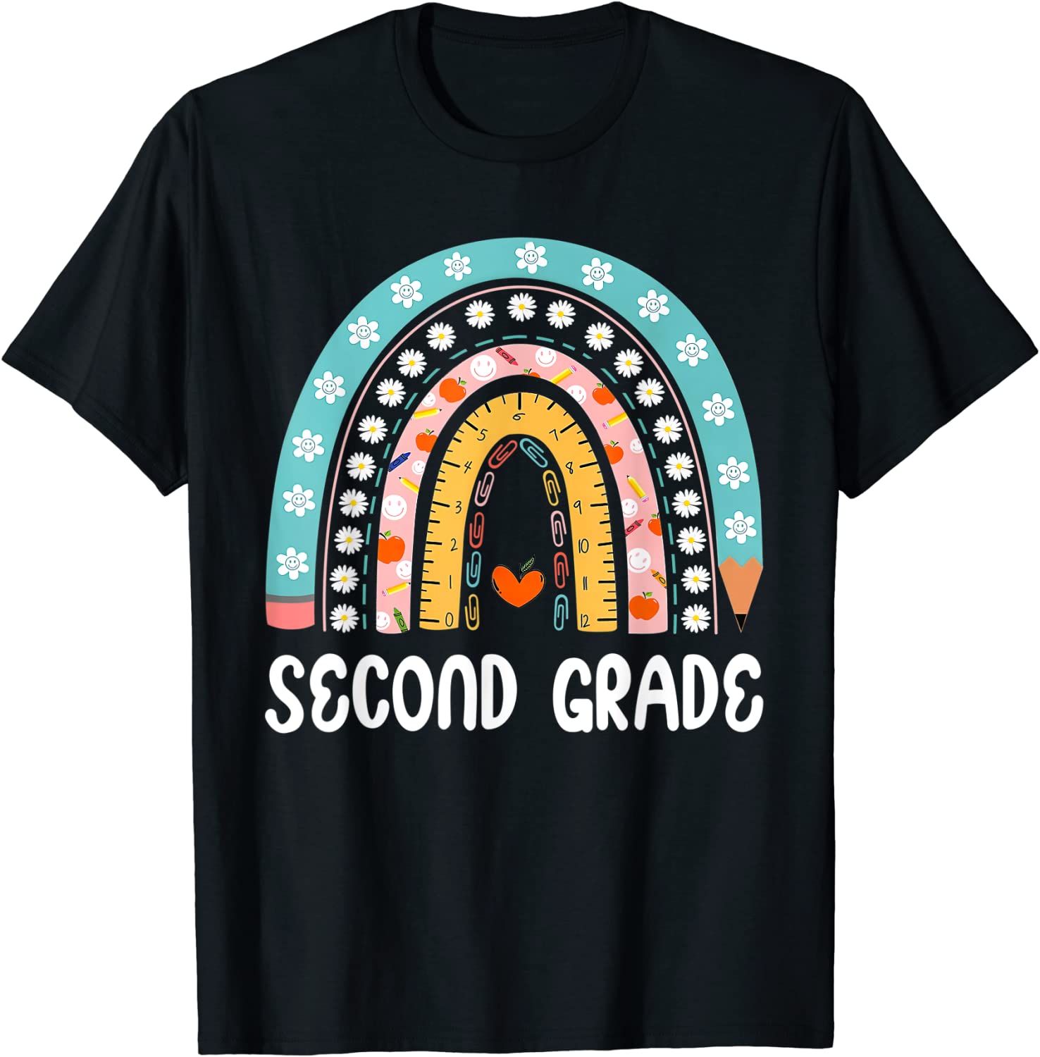 Boho Rainbow Second Grade Student Teacher Back To School 2022 Shirt