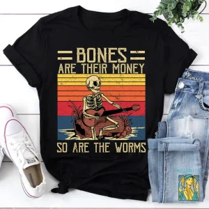 Bones Are Their Money Skeleton Playing Guitar Retro Vintage 2022 Shirt