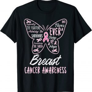Butterfly Pink Supporting Fighters Breast Cancer Awareness T-Shirt