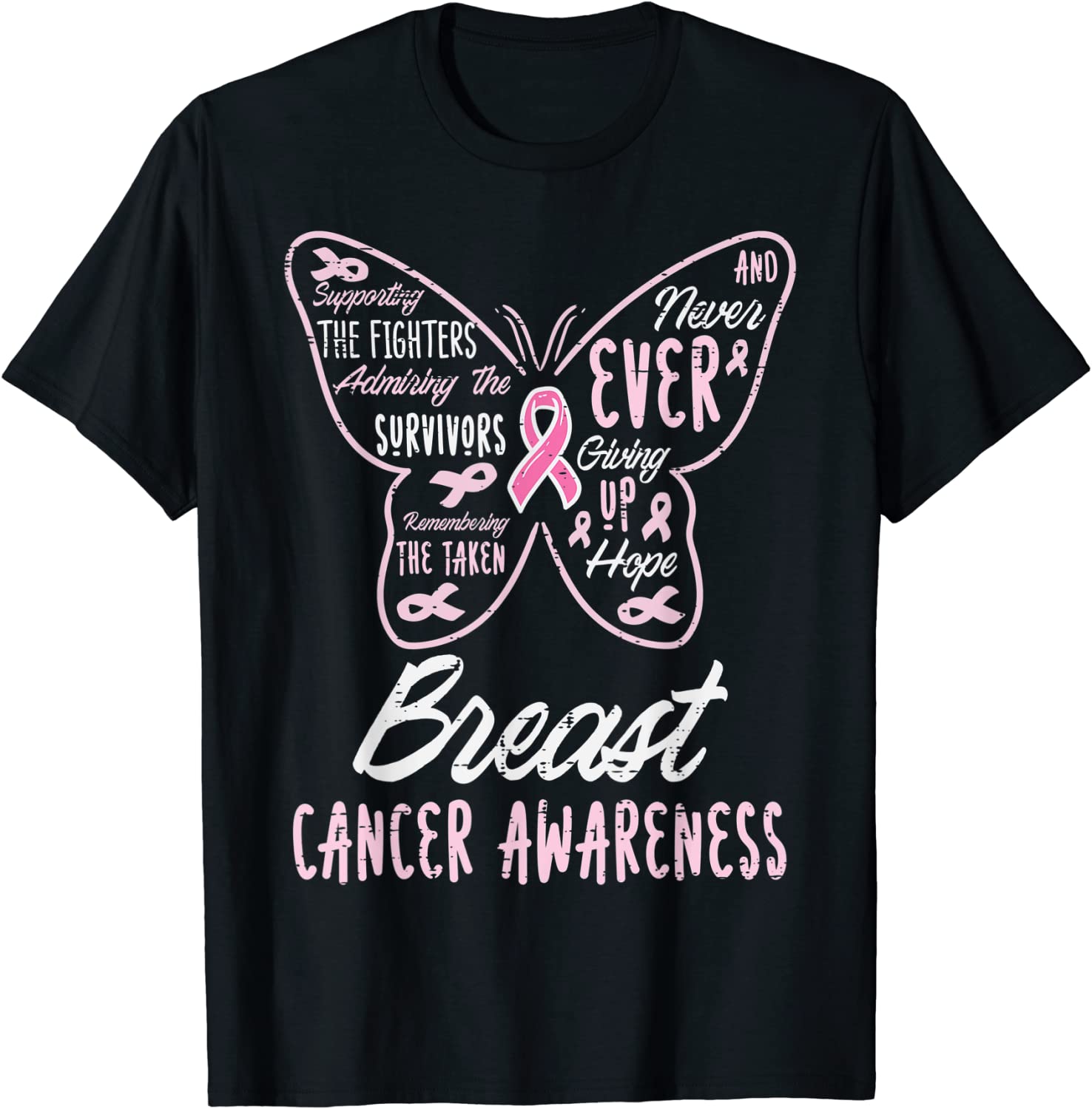 Butterfly Pink Supporting Fighters Breast Cancer Awareness T-Shirt