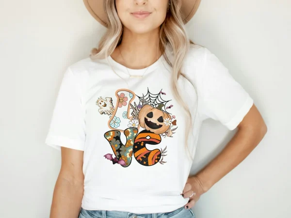 Cartoon Love Pumpkin Halloween T-Shirt