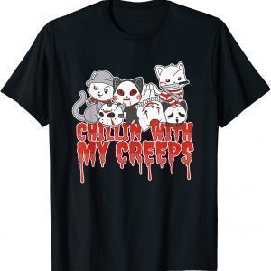 Chillin With My Creeps Cat Horror Serial Killer Halloween T-Shirt