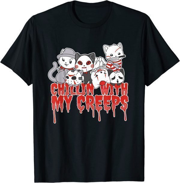 Chillin With My Creeps Cat Horror Serial Killer Halloween T-Shirt