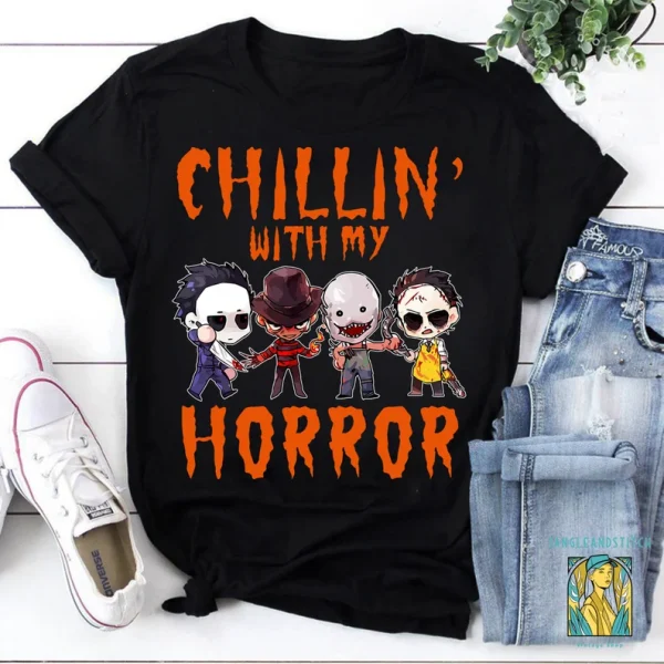 Chillin’ With My Horror Michael Myers Ghostface Freddy Krueger Chucky 2022 Shirt