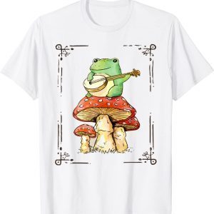 Cottagecore Aesthetic Frog Playing Banjo on Mushroom Cute 2022 Shirt