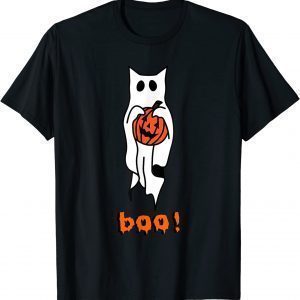 Ghost Cat Boo Halloween With Pumpkin Cute Halloween Classic Shirt