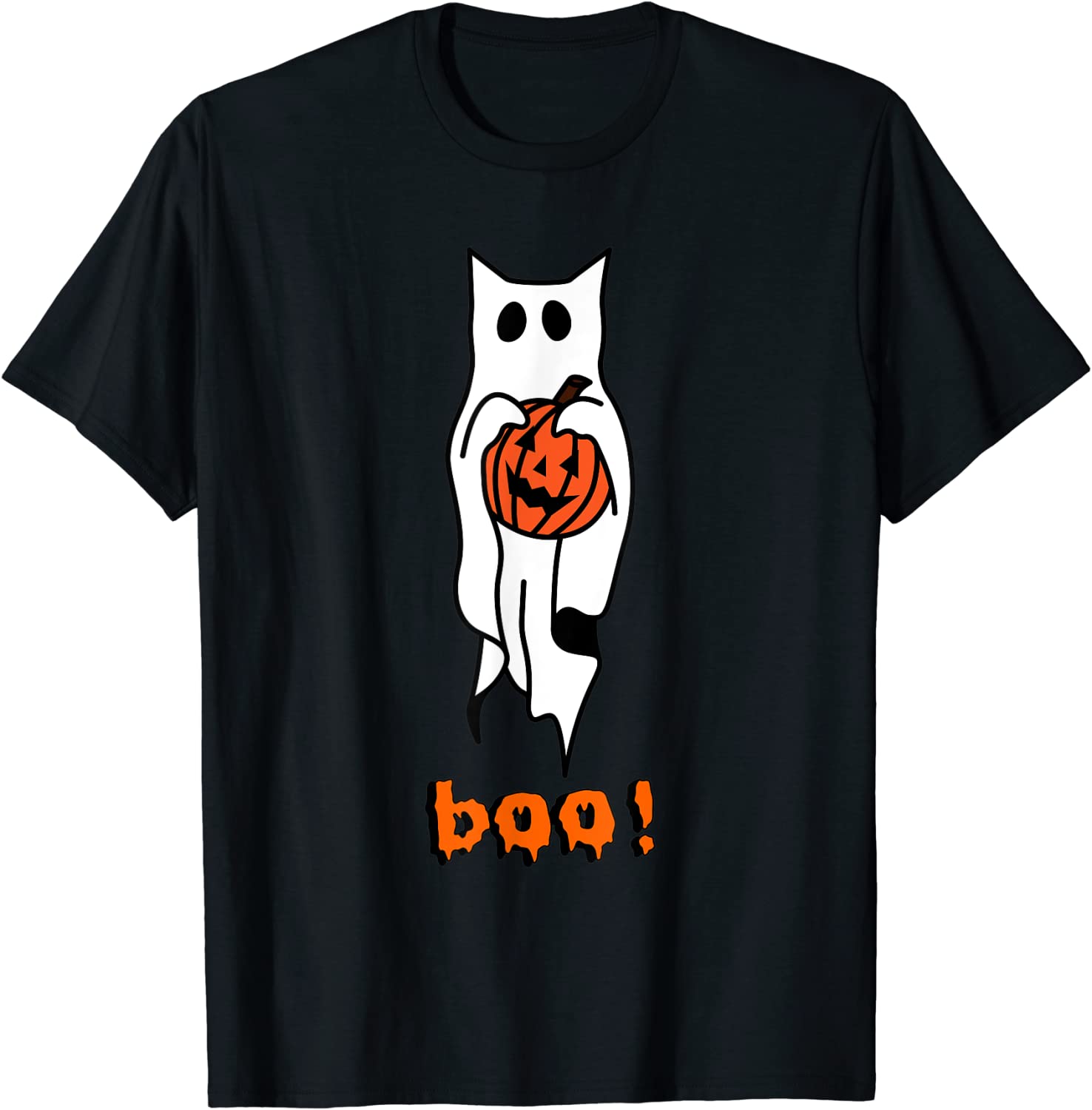 Ghost Cat Boo Halloween With Pumpkin Cute Halloween Classic Shirt