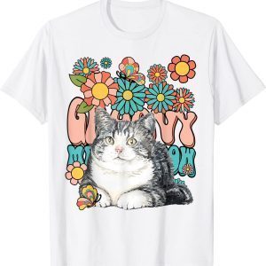 Groovy Meow Meow Cute Cat Retro Flower Butterfly Classic Shirt