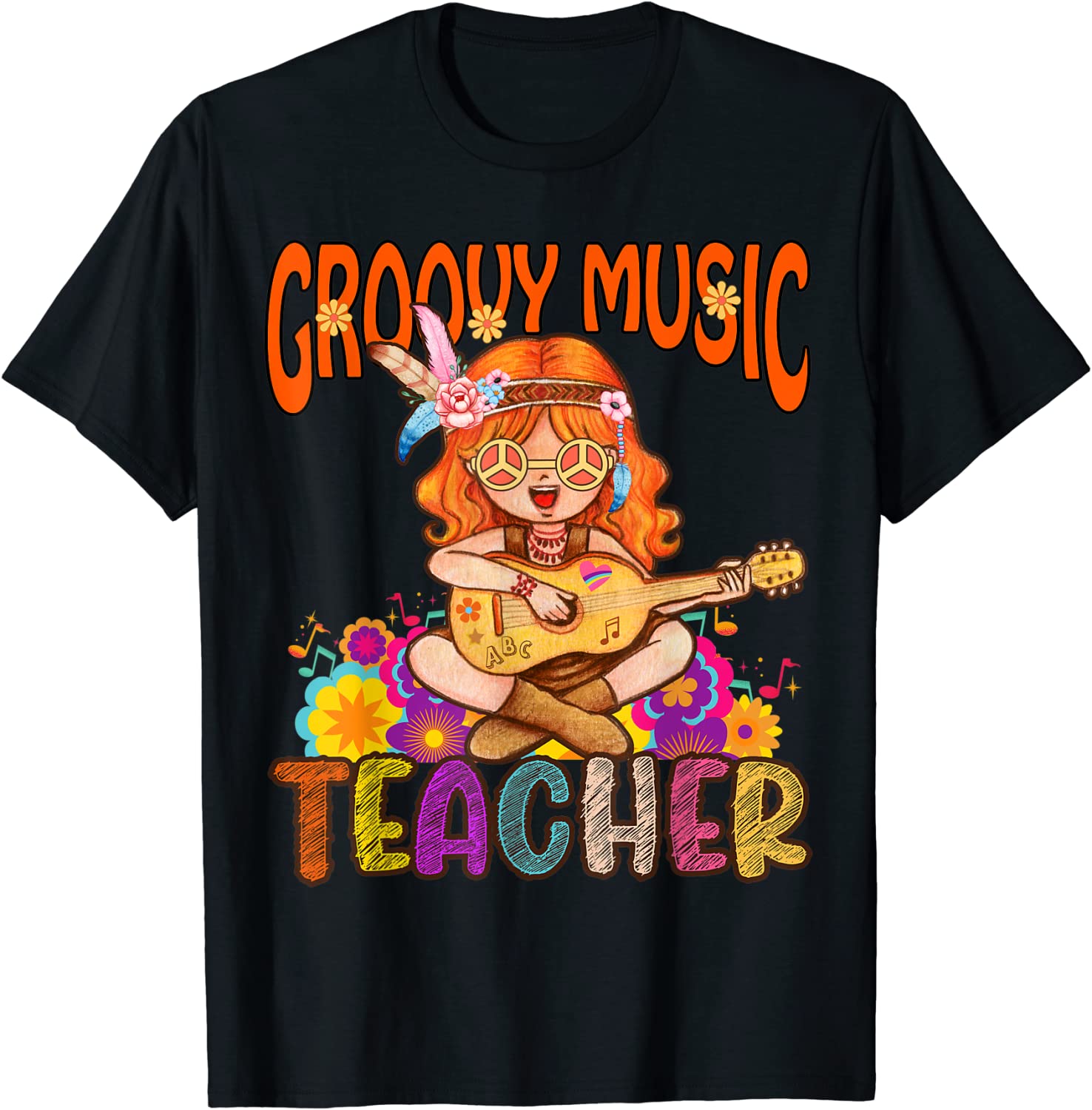 Groovy Music Teacher Back To School Vintage Retro Hippie T-Shirt