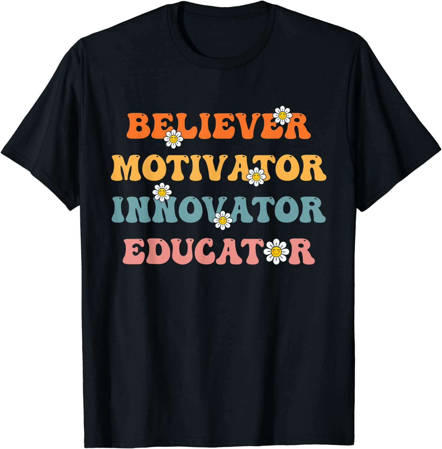 Groovy Retro Believer Motivator Innovator Educator Teachers 2023 Shirt