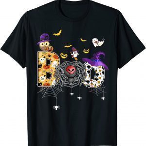 Halloween Costume Spooky Boo Owl Witch Hat Spiders T-Shirt