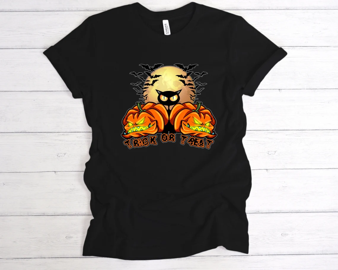 Halloween Trick or Treat, Black Cat and Pumpkins 2022 Shirt