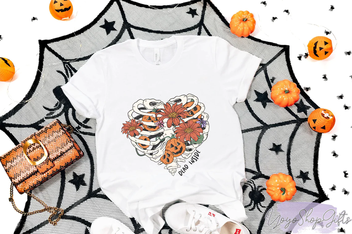 Heart Sekeleton Pumpkin Flower Halloween Classic Shirt