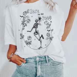 Here For The Boos Skeleton Dancing Halloween 2022 Shirt