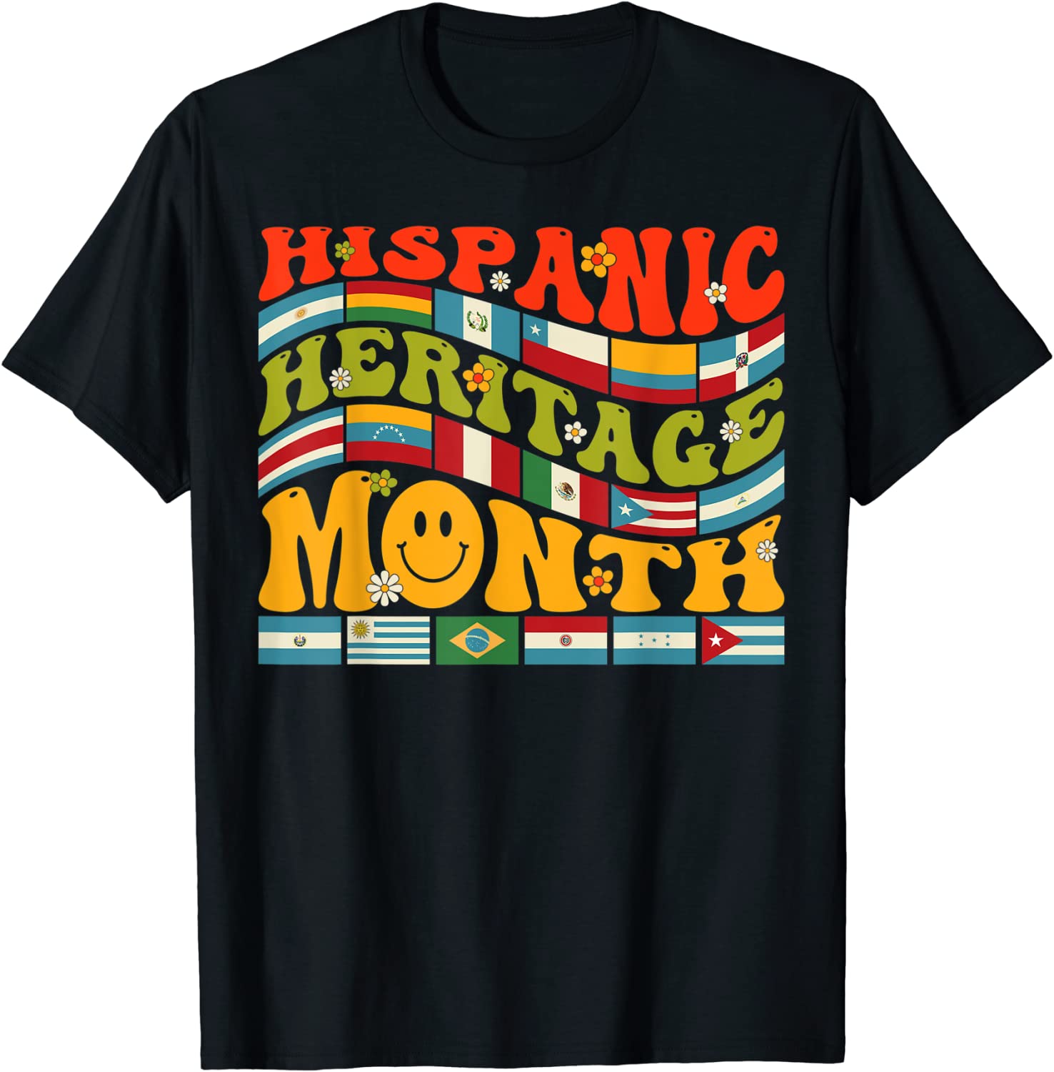 Hispanic Heritage Month Latino Countries Flag Retro Groovy 2023 Shirt