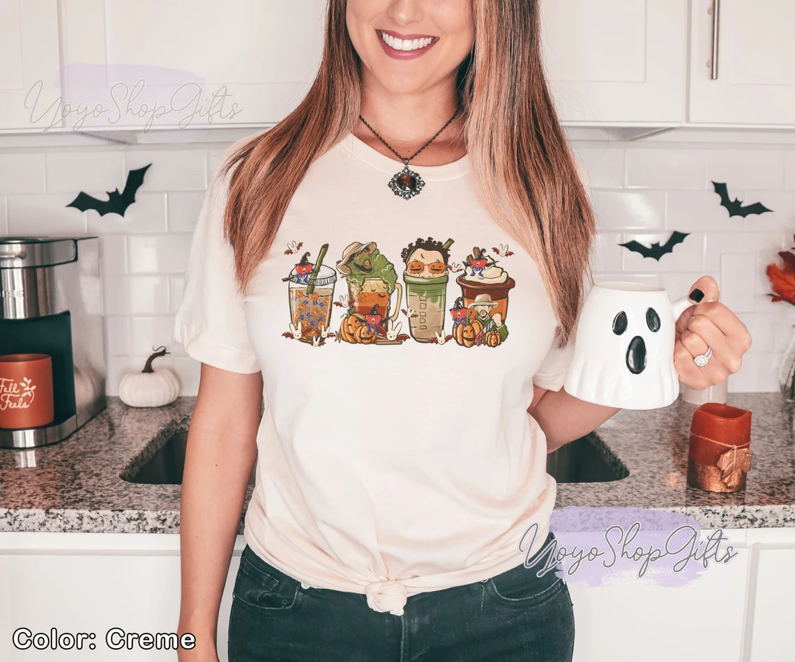 Horror Fall Coffee Pumpkin Spice Iced Warm Autumn Orange Halloween 2022 Shirt