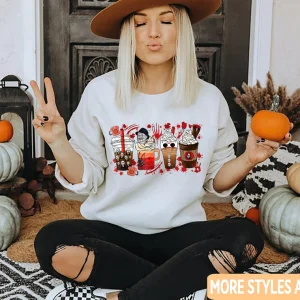 Horror Movie And Coffee Halloween Spooky Season Fall Coffee 2022 Shirt